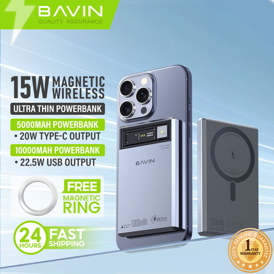 BAVIN Y-PC1166 10000mAh 22.5W Ultra-Thin Magnetic Wireless Fast Charging Powerbank w/ LED Display