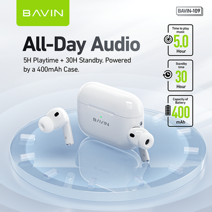 BAVIN BA109 Hi-Res Audio TWS Wireless Bluetooth 6.0 Earphones w/ Microphone & 30 Hours Playtime