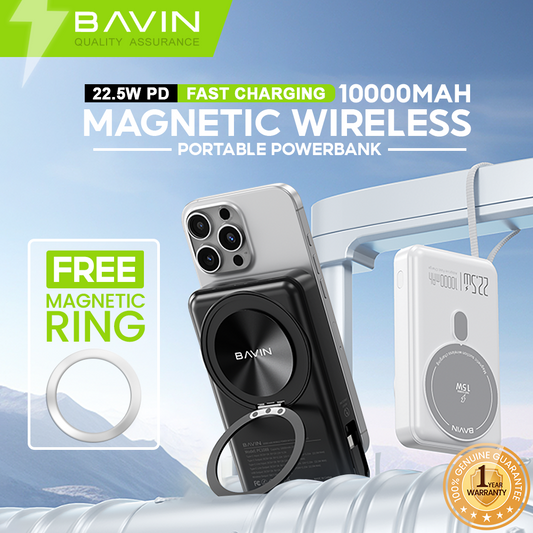 BAVIN Y-PC1088 10000mAh 22.5W PD Magnetic Wireless Fast Charging Power Bank w/ Magnetic Ring