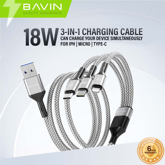 BAVIN U-CB365-3 3-in-1 Fast Charging 3A Nylon Braided Cable