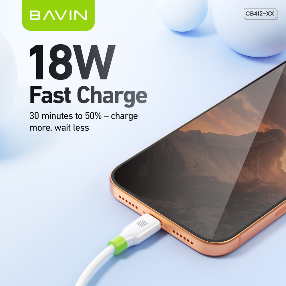 BAVIN CB412 1m/1.2m Fast Charging Cable Supports 12W/18W/30W/60W for Micro/iPhone/ Type-C & High Speed