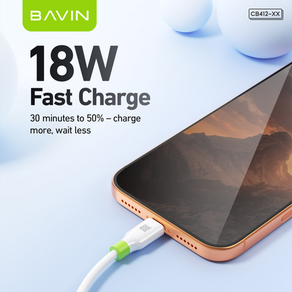 BAVIN CB412 1m/1.2m Fast Charging Cable Supports 12W/18W/30W/60W for Micro/iPhone/ Type-C & High Speed