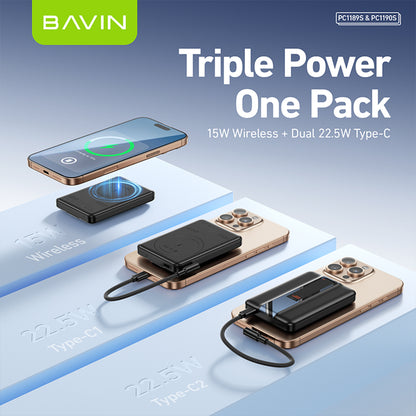 BAVIN Y-PC1189 5000mAh / 10000mAh Portable Magnetic Wireless Powerbank w/ Foldable Stand & 22.5W Fast Charging Data Cable