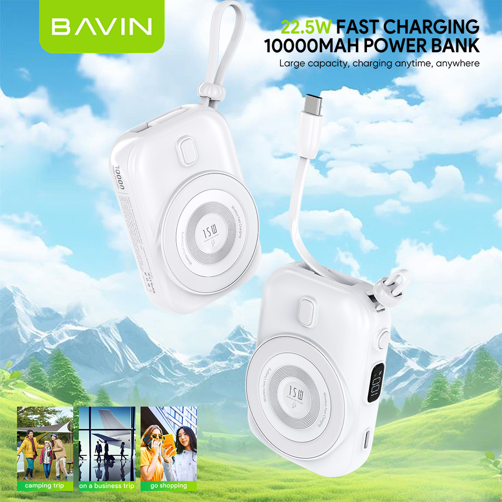 BAVIN Y-PC1130 10000mAh Docking Station Magnetic Wireless Powerbank w/ Built-in Cable