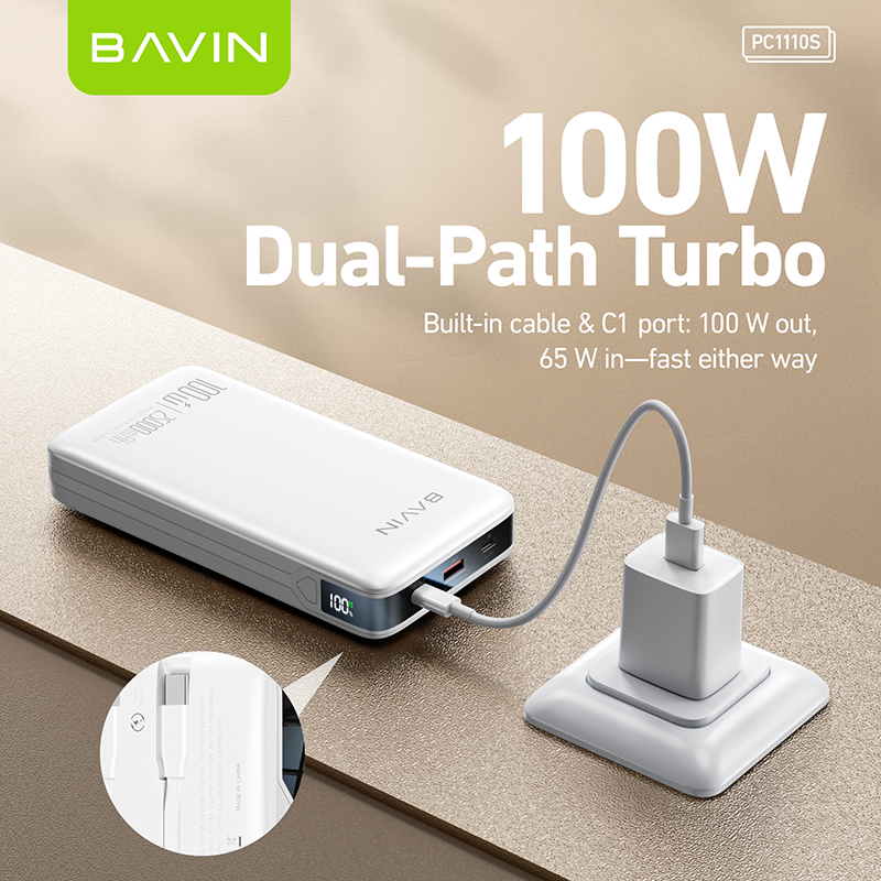 BAVIN PC1112S 20000mAh / 25000mAh 100W Fast Charging Powerbank w/ Built-in Cables, Supports Phones & Laptop