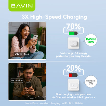 BAVIN PC837 20W PD Type-C Adapter Fast Charging Multi-Protection Charger Widely Compatible for Smartphones
