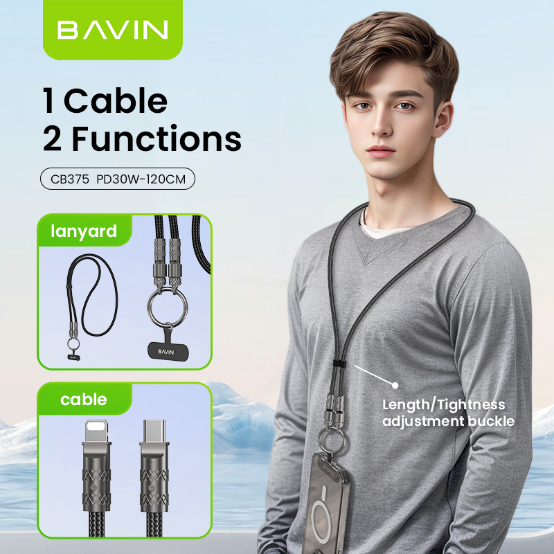 BAVIN CB375 30W PD Fast Charging Cable For Crossbody & Wrist Phone Lanyard 1.2M Cord Strap