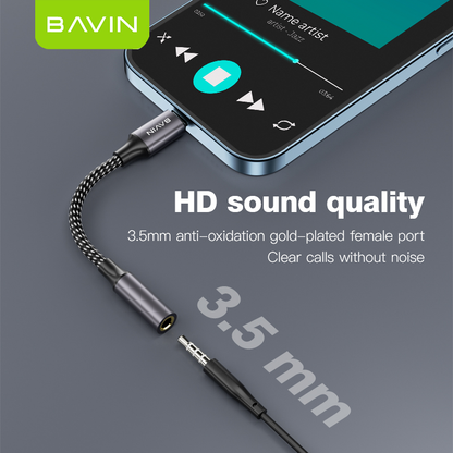 BAVIN AUX35 / AUX36 Earphone Adapter iPhone to 3.5mm & Type-C to 3.5mm | Fast Audio, Music & Calls (Bluetooth Required)