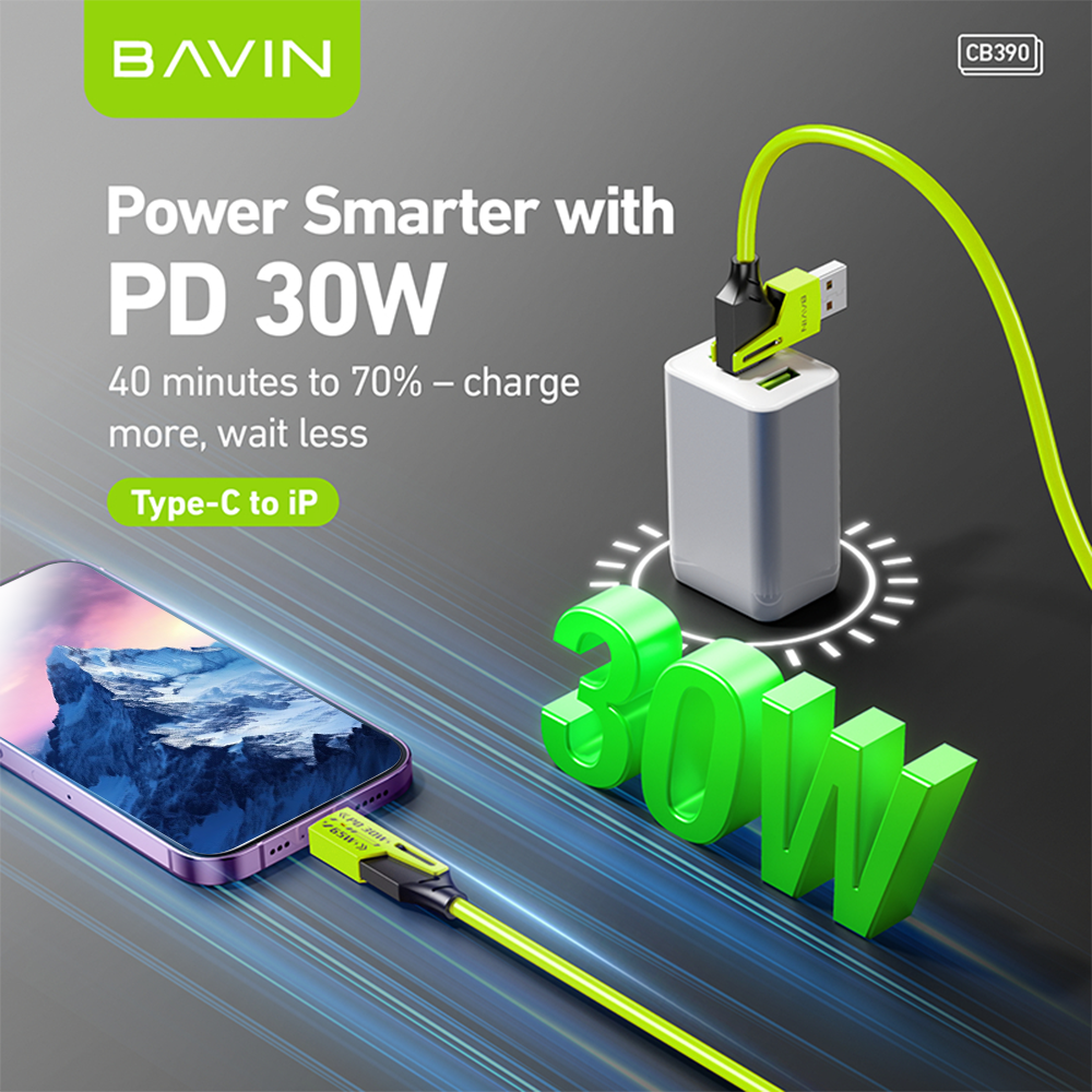 BAVIN CB390 4in1 65W PD Fast Charging Cable/Type-C to Type-C Multi-function for Laptop, iPhone & Android