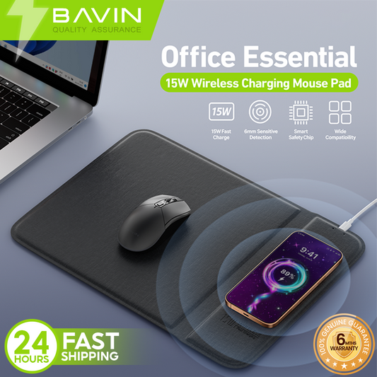 BAVIN C-W-PC1203 2-in-1 15W Wireless Fast Charging Mousepad w/ Anti-Slip Design & Qi Protocol Support