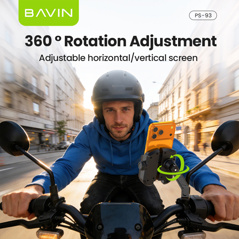 BAVIN PS93 Universal 360° Adjustable Shockproof Rearview Mirror Phone Holder Anti-Slip Mount for Motorcycle & Bike