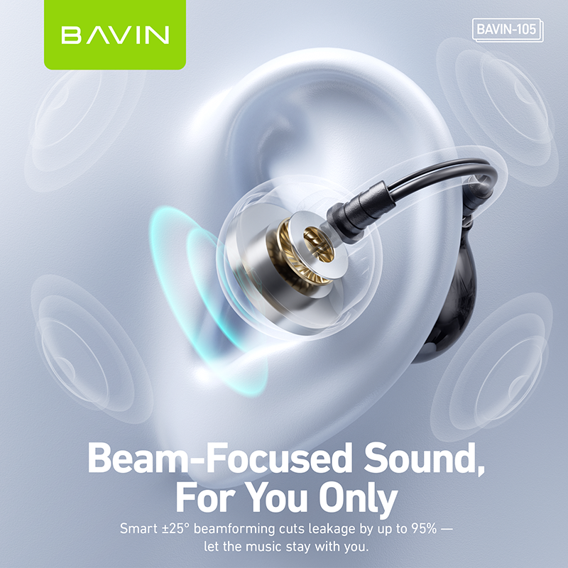 BAVIN BA105 TWS Hi-Res Audio BT 6.0 Wireless Open-Ear Clip Earphones w/ Long-Lasting Microphone