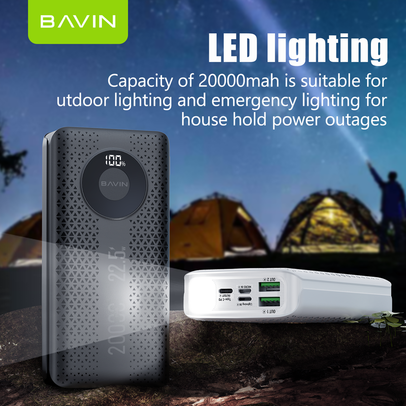 BAVIN Y-PC065 20,000mAh Powerbank w/ 22.5W Fast Charging Dual/ Ports/ Flashlight & LED Indicator