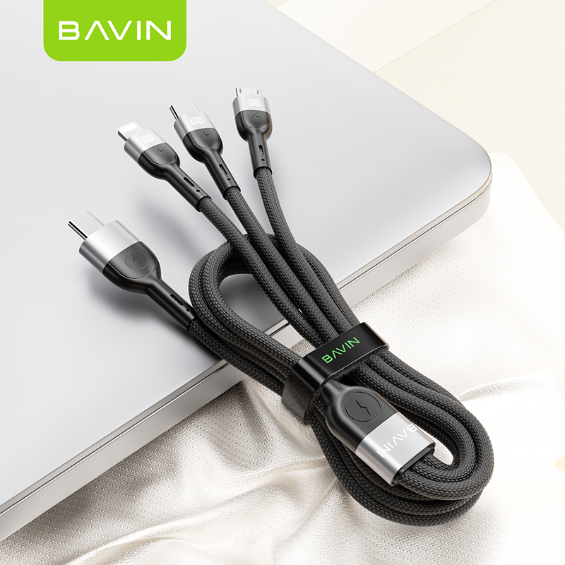 BAVIN CB236 3-in-1 60W 30W 18W Fast Charging Nylon Braided & Data Transfer Cable for iPh & Android (Supports 17 Series)