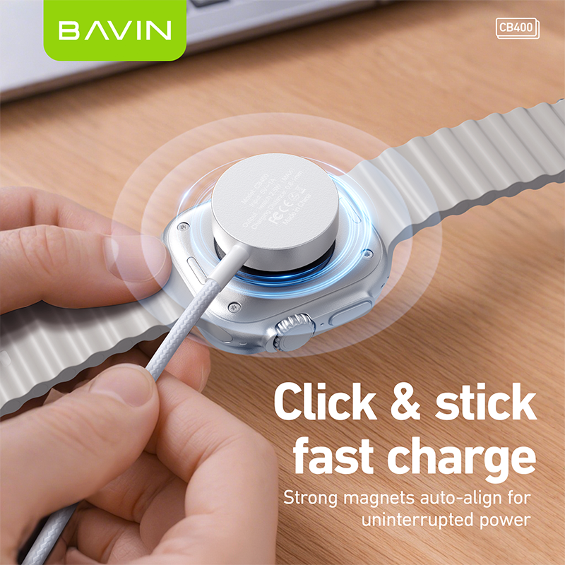 BAVIN U-CB400 3W Magnetic Wireless Charger w/ Smart Chip & Type-C Cable Compatible for iPh Watch Series 1–10/SE/Ultra
