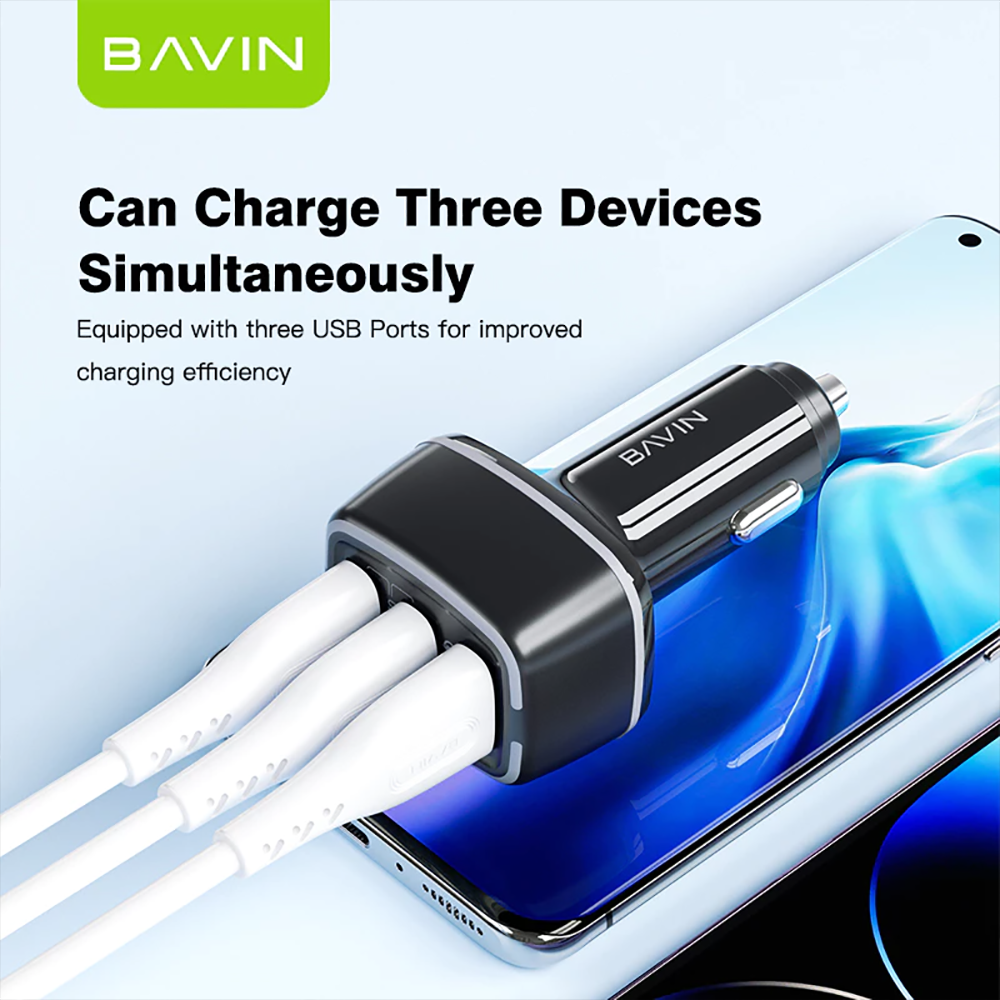 BAVIN PC896 Car Charger Multiple 3 Ports 18W & 12W Ultra Fast Charging USB QC3.0 Cell Phone Quick Charger Adapter