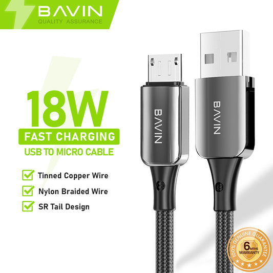 BAVIN U-CB250-M  BK 18W Fast Charging Cable Nylon Braided Suitable for USB to Micro