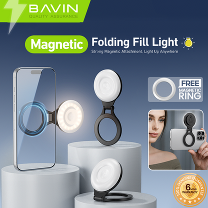 BAVIN D-Z-P19 Foldable Magnetic Fill Light w/ 3 Modes Adjustable Brightness & 120° Angle