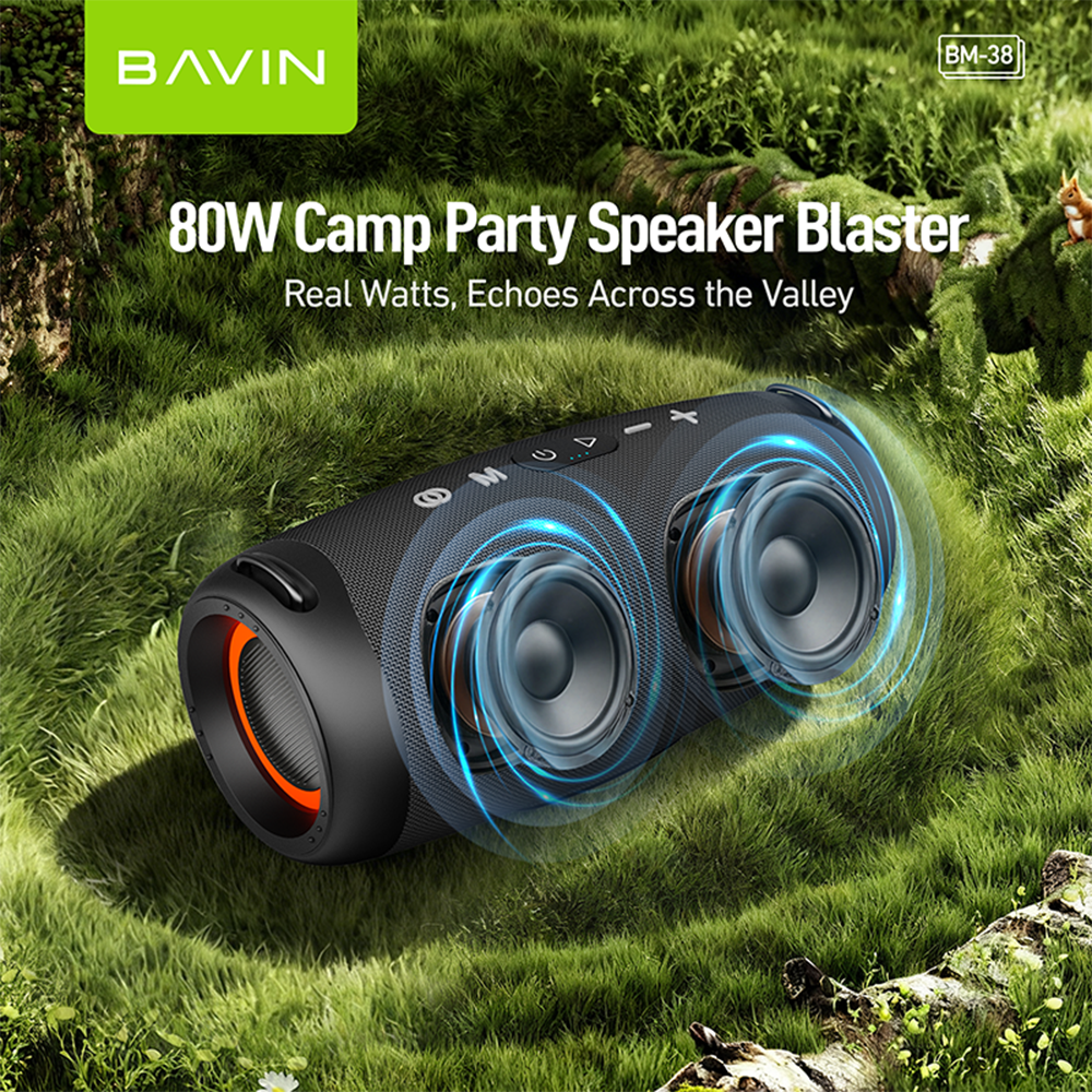 BAVIN BM38 Portable Party Bluetooth 5.3 Wireless Speaker w/ RGB Lights & 80W Powerful Sound