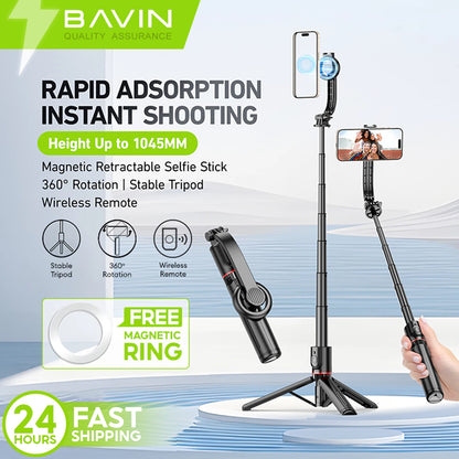 BAVIN D-Z-P18 Magnetic Retractable Selfie Stick Tripod w/ Wireless Remote