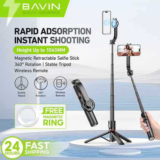 BAVIN D-Z-P18 Magnetic Retractable Selfie Stick Tripod w/ Wireless Remote