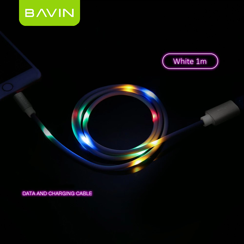 BAVIN U-CB139 2.4A Quick Charging Cable w/LED Light & Voice Control USB Data Cord for Micro & iPhone