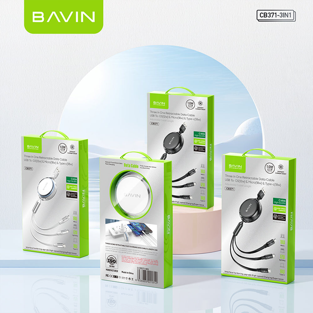 BAVIN U-CB371-3 3-in-1 Retractable Wired Charging Cable