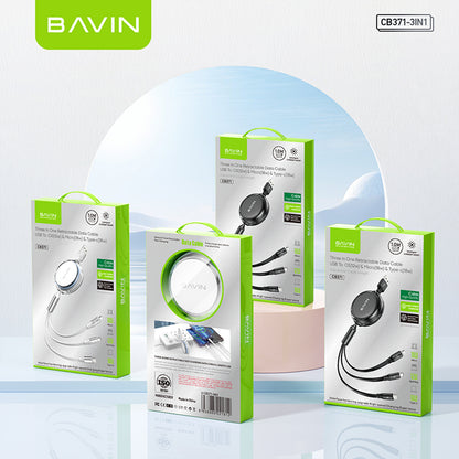 BAVIN U-CB371-3 3-in-1 Retractable Wired Charging Cable