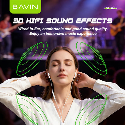BAVIN HX882 2-in-1 Wired In-Ear Earphones w/ 3.5mm + Type-C Dual Connectors, Hi-Res Audio w/ Volume Control & Microphone