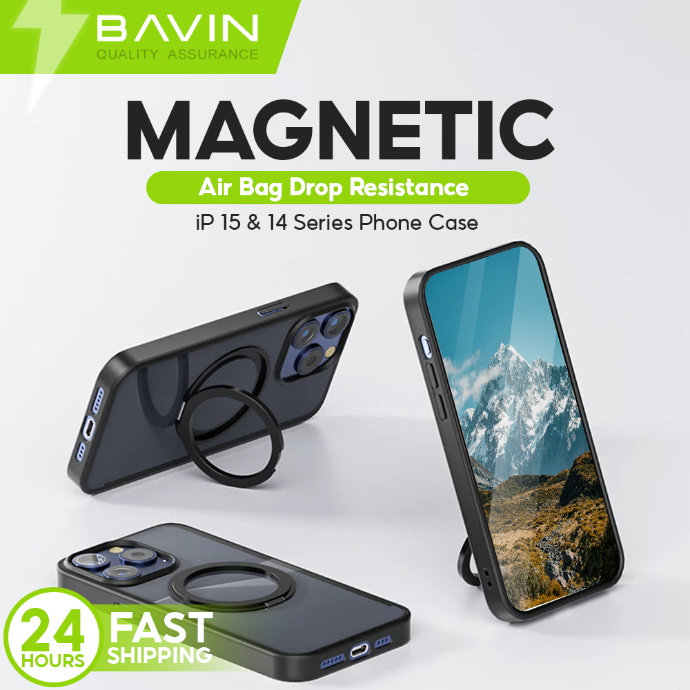 BAVIN E-YX301-XX Transparent Magnetic Phone Case w/ 360° Ring for iPhone 14/15 Pro