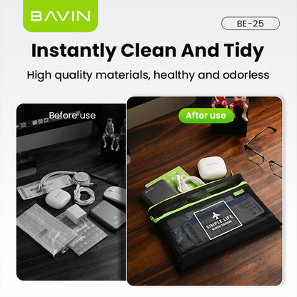 BAVIN BE25 Multi-functional Portable Transparent Double-Layer Nylon Mesh Storage Pouch Bag w/ Zipper
