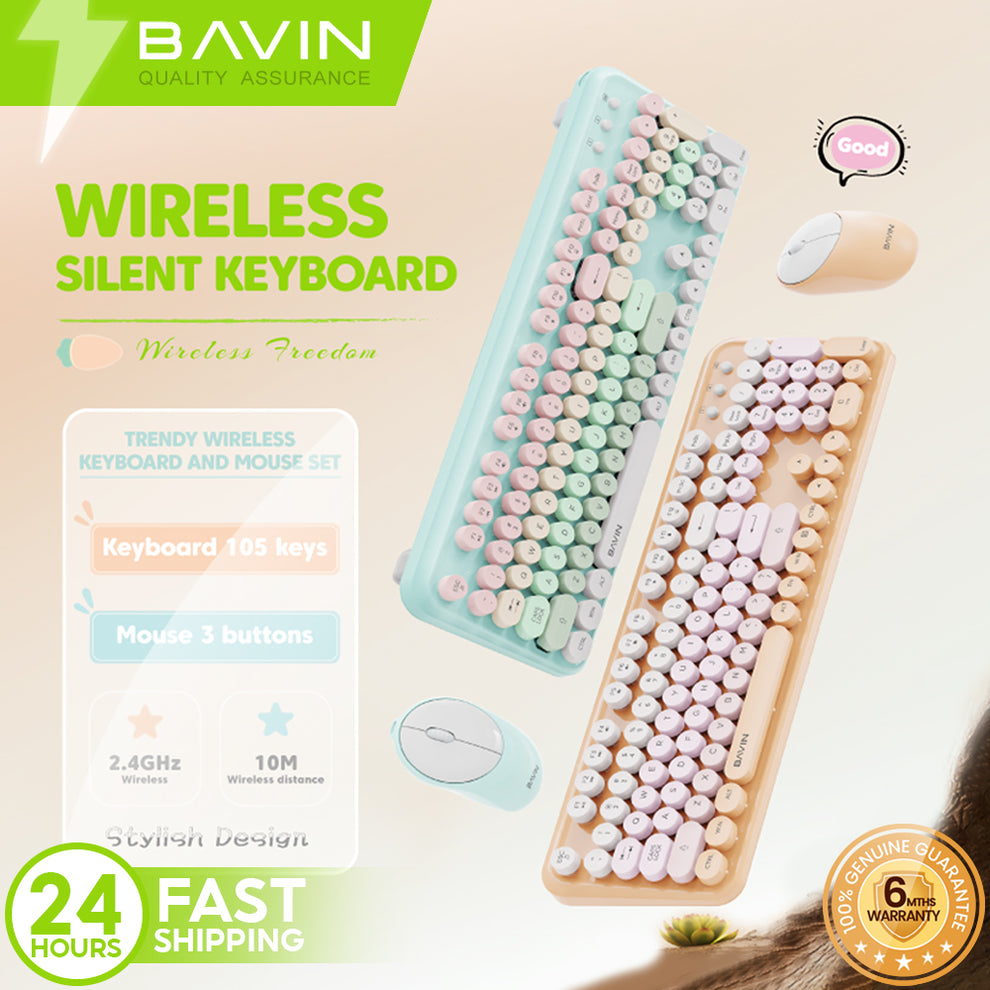 BAVIN K990 Wireless Keyboard and Mouse 2.4G Cute Stylish Compatible fo