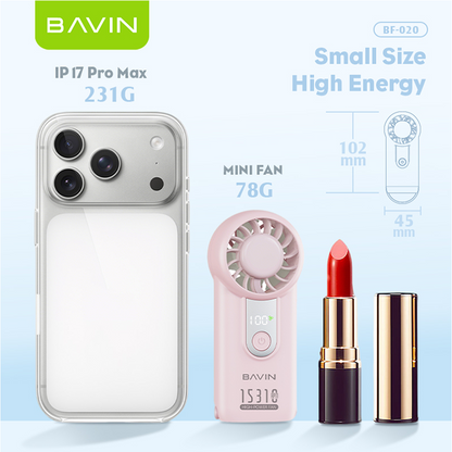 BAVIN BF020 Mini Portable Handheld Fan 5-Speed Strong Wind w/2000mAh Rechargeable Table Fan + Lanyard