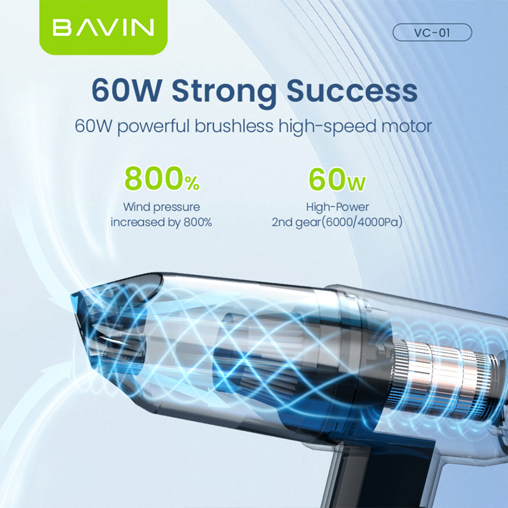 BAVIN Z-VC01 Handheld 6 in 1 Wireless Portable Wet & Dry Vacuum Cleaner 6000Pa Suction Rechargeable