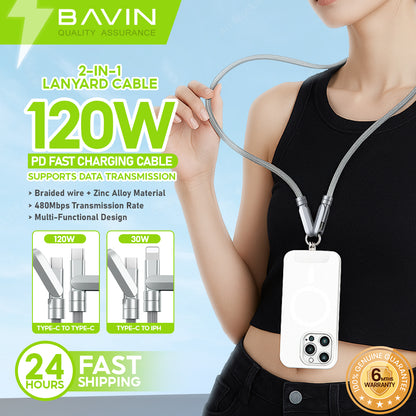 BAVIN U-CB391 2-in-1 30W PD Portable Fast Charging & Data Transmission Cable 1.2M Lanyard Type-C to iPhone / Type-C to Type-C