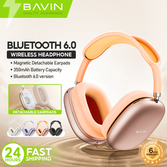 BAVIN HB-BH70 Wireless Bluetooth 6.0 Headphones |40mm Hi-Res Headset w/ Magnetic removable Earpads