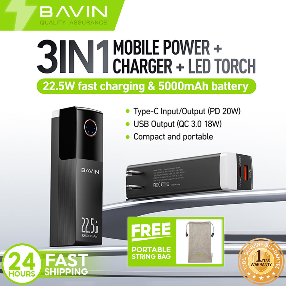 BAVIN Y-PC1053 5000mAh 3 IN 1 Portable Fast Charging Powerbank