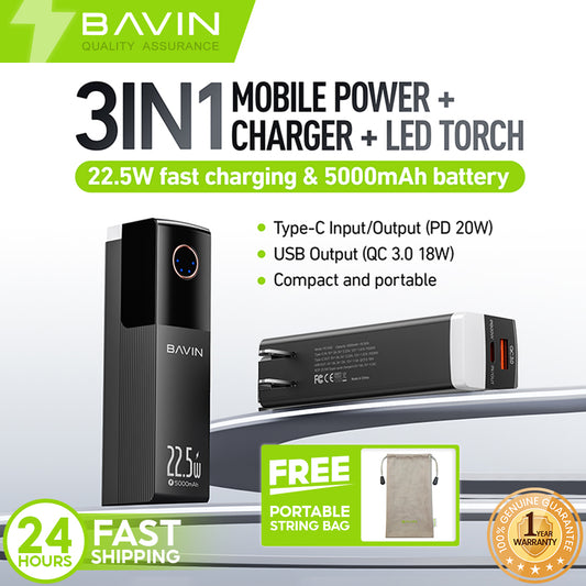 BAVIN Y-PC1053 5000mAh 3 IN 1 Portable Fast Charging Powerbank