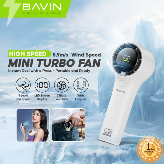BAVIN BF-003 Mini Handheld Turbo Portable Fan w/ Up to 5 Gears Strong Wind Speeds