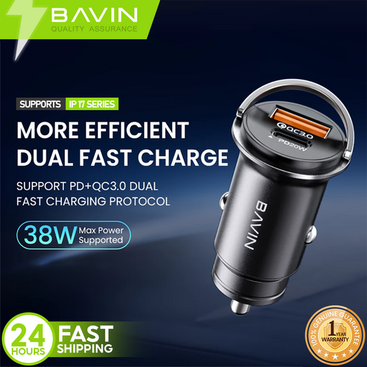 BAVIN C-C-PC890 20W PD Fast Charging Car Charger 18W QC3.0 USB Port Fast Charge for iPh & Android (Supports 17 Series)