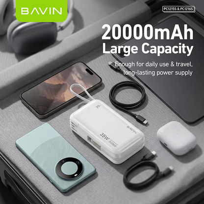 BAVIN PC1215 2-in-1 10000mAh/20000mAh 35W PD Fast Charging Powerbank w/ Built-in Dual Cables + AC Plug