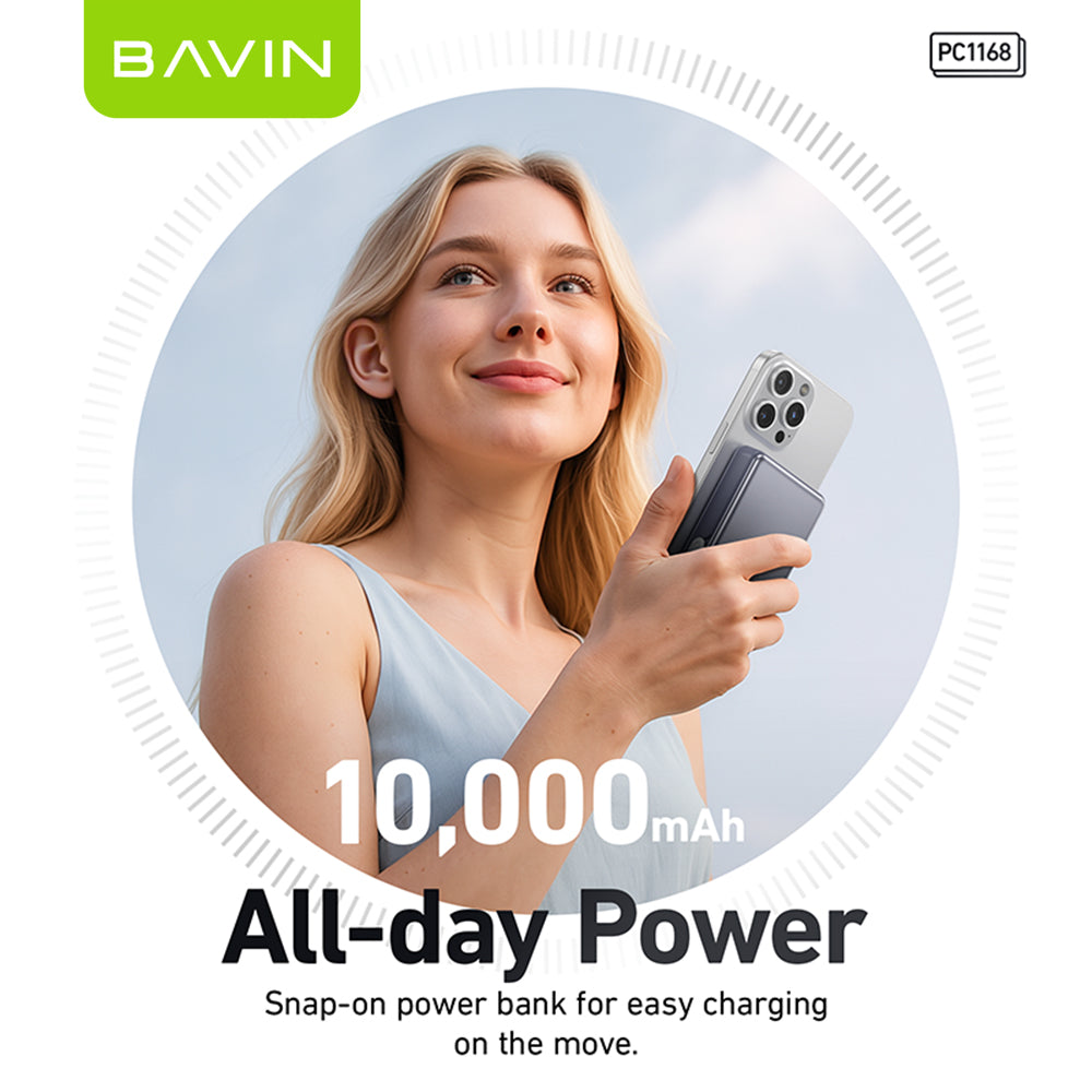 BAVIN Y-PC1168 10000mAh 15W Magnetic Wireless Powerbank 22.5W w/ PD 20W Type-C Fast Charging & Stand for Smartphones