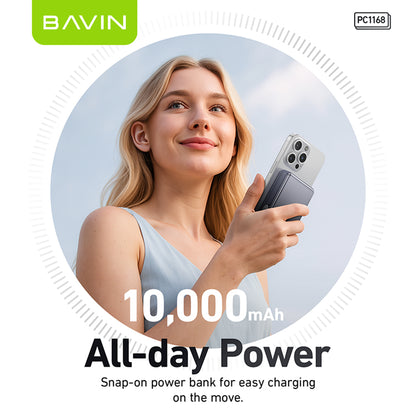 BAVIN Y-PC1168 10000mAh 15W Magnetic Wireless Powerbank 22.5W w/ PD 20W Type-C Fast Charging & Stand for Smartphones