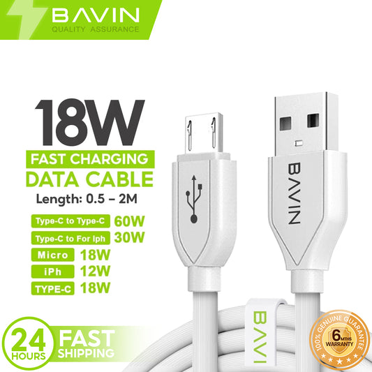 BAVIN U-CB071 QC3.0 Fast Charging Cable 18W/30W/60W Micro iPhone Type-C/V3 Mini USB iPhone 4S & P1000 0.5m-2m 2.4A Data Transfer