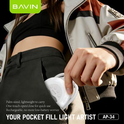 BAVIN P34 2-in-1 Portable Mini Magnetic Selfie LED Fill Light w/ Foldable Stand & 3 Brightness Modes