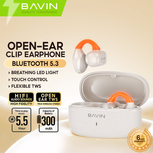 BAVIN HB-BA-102 Open-Ear TWS Bluetooth Earbuds w/ LED Light, Touch Controls, AI Voice Assistant & Translation
