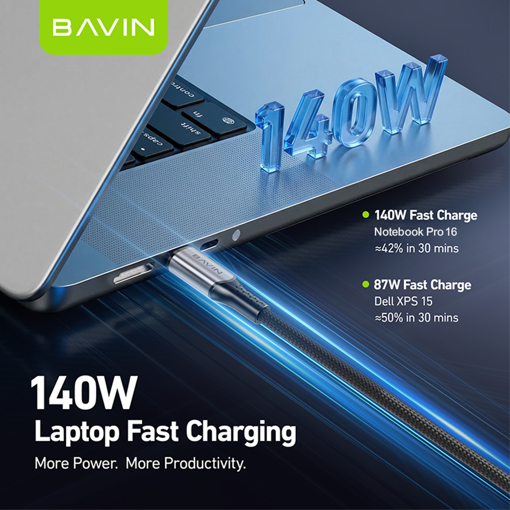 BAVIN CB422 140W PD 3.1 USB-C to USB-C Fast Charging Cable 1.2m Braided+PPS For Phone/Tablet/Laptop