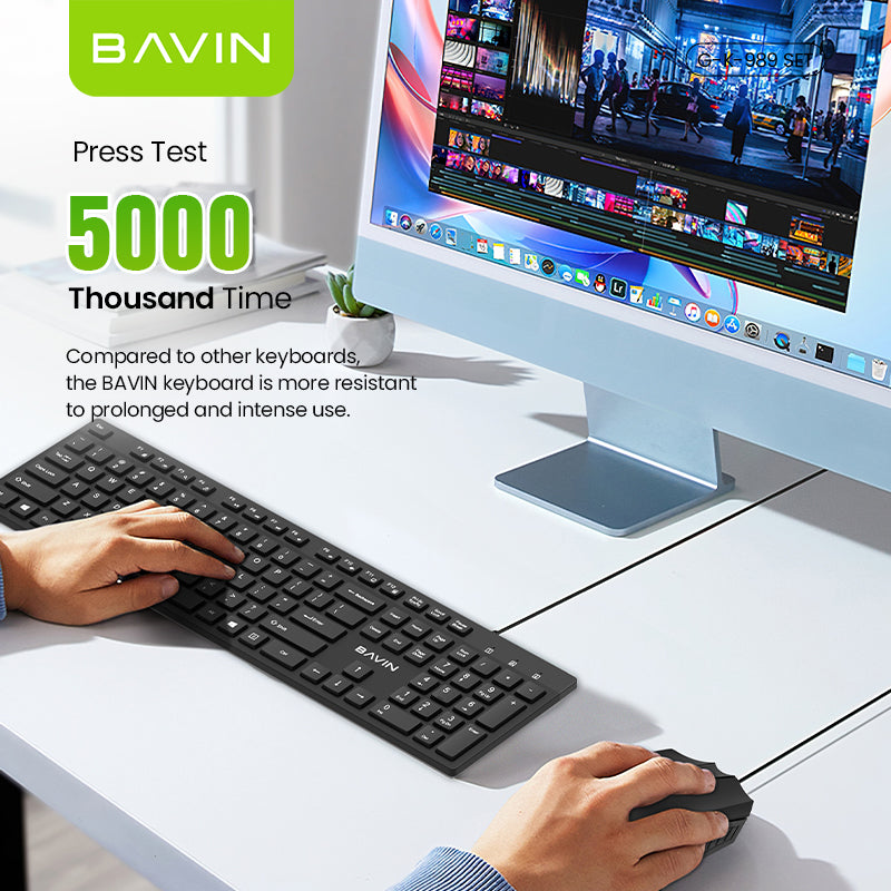 BAVIN K989 Wired Keyboard & Mouse Set Extra Durable & Splashproof Compatible for Computer / Laptop