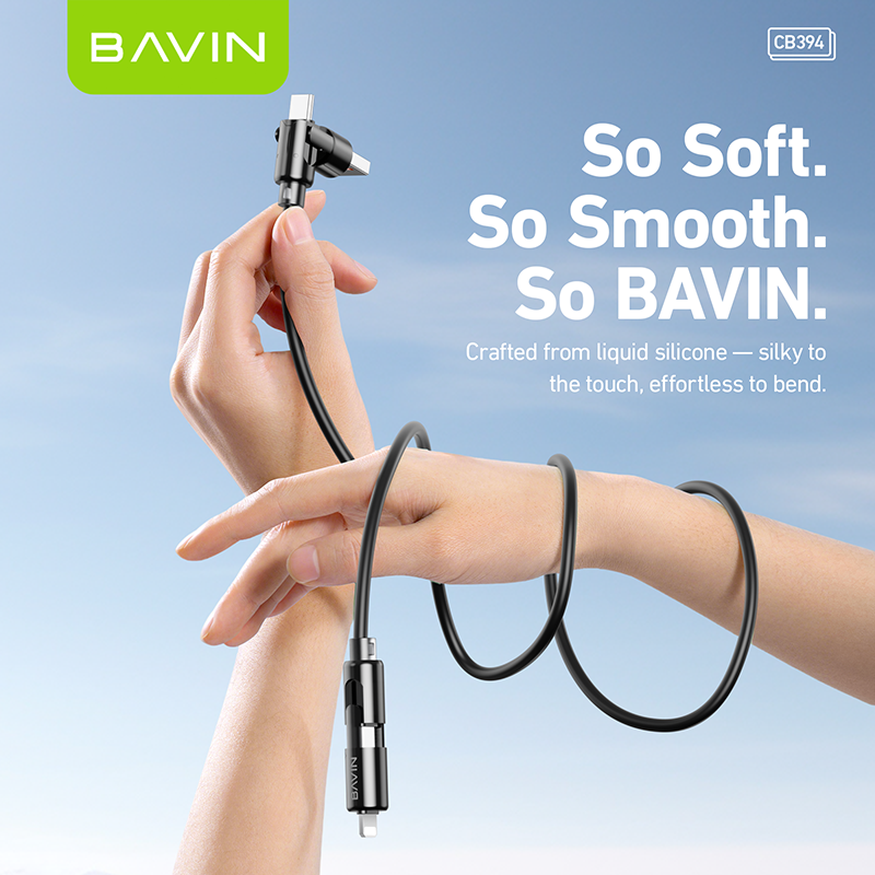 BAVIN U-CB394 60W 4-in-1 Silicone Fast Charging Cable w/ RGB Light Type-C & iPhone for Laptop, Tablet & Phones