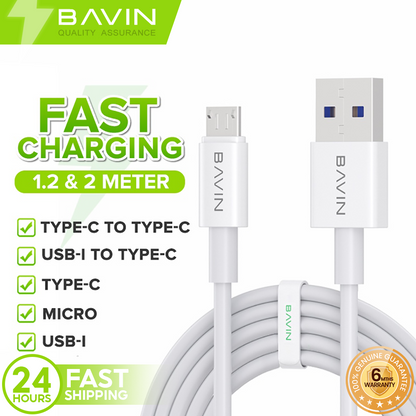 BAVIN U-CB253 60W 30W 18W 12W Fast Charging & Data Transfer 1.2/2m Cable For Micro Type-C iPhone